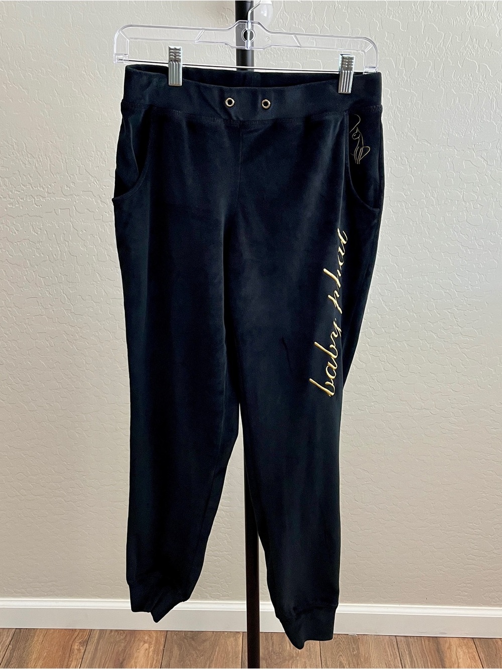 Y2K Baby Phat Black & Gold Velour Tracksuit Sweatpants